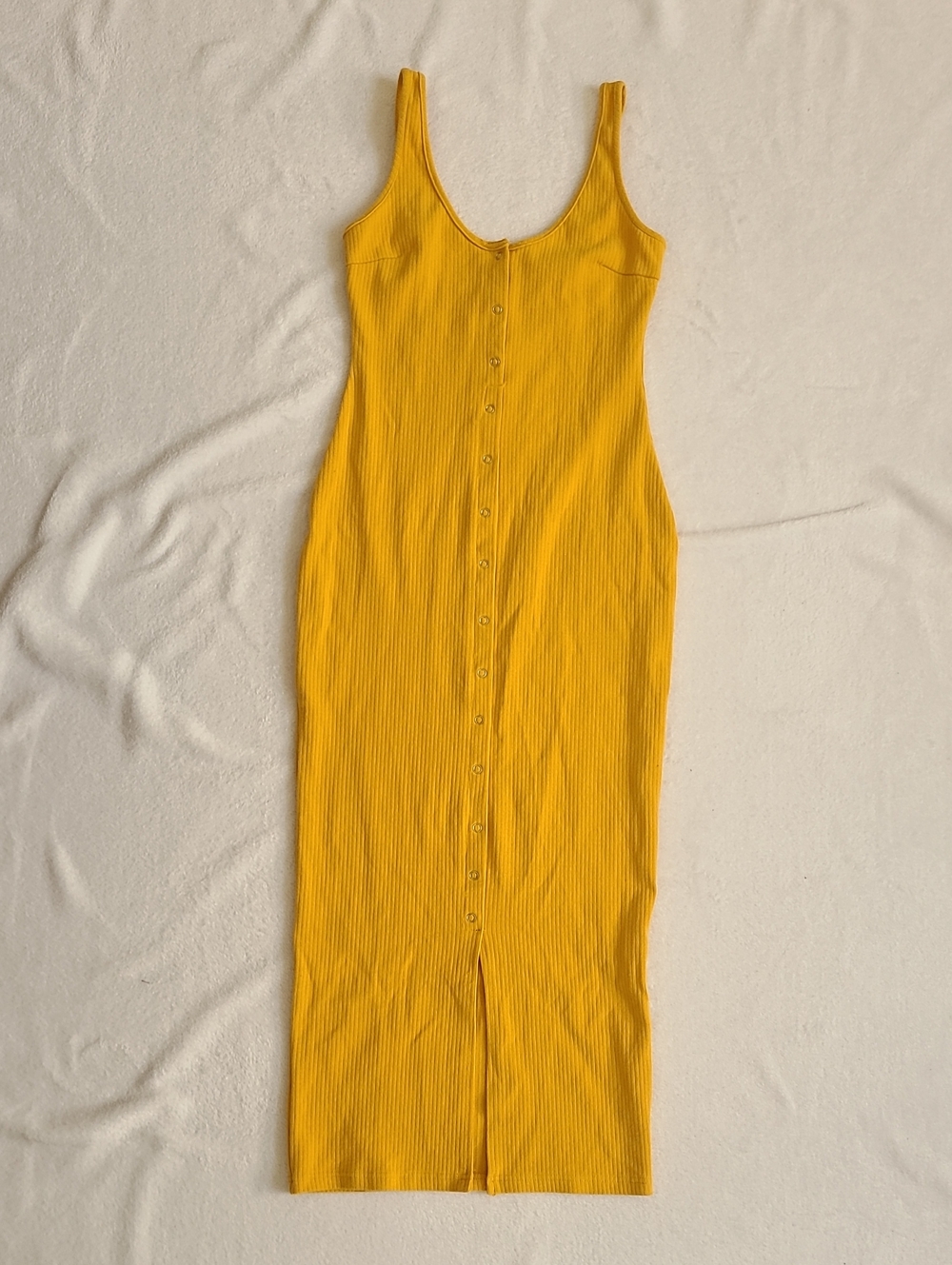 Tiger Mist Verna Bodycon Midi Sleeveless Dress Golden Yellow M Ribbed Textured